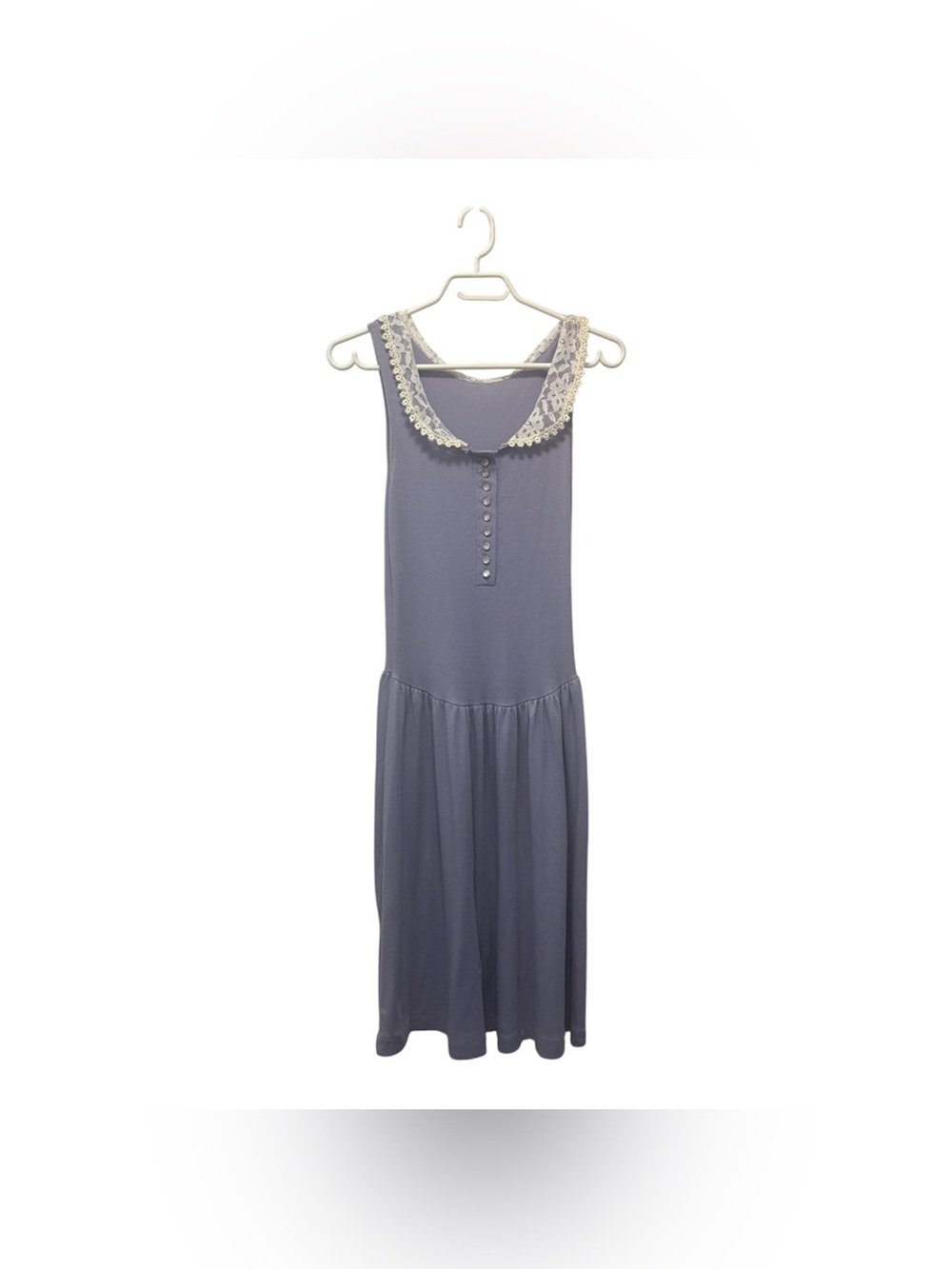 Vintage Drop Waist Peter Pan Lace-Trim Collar MIDI Dress in Dusty Lavender Fairy